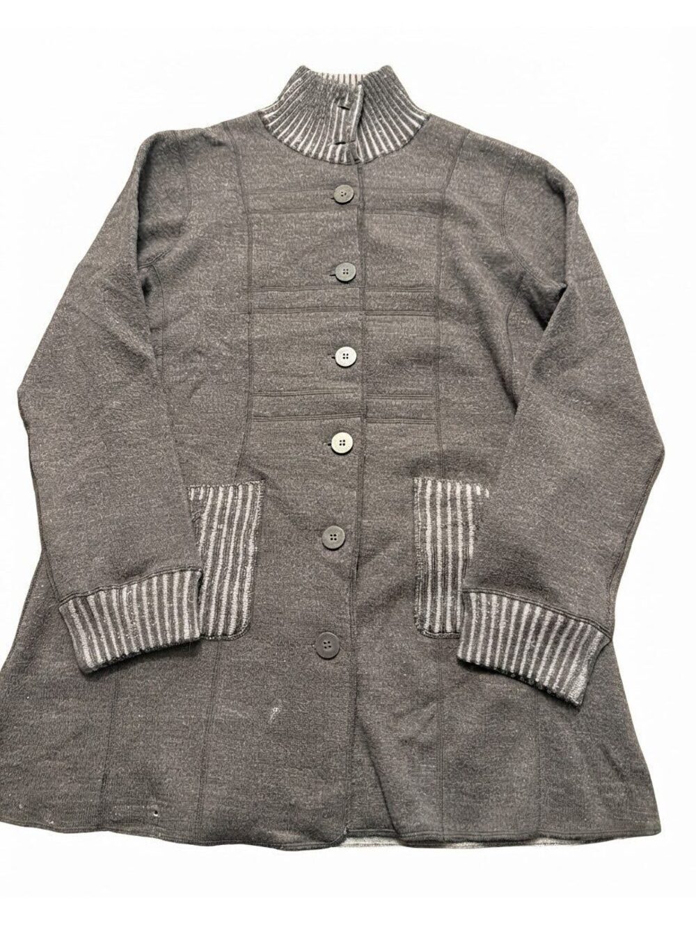Sahalie 100% Wool Reversible Cardigan Sweater Grey Size Large Flaws